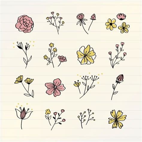 Free Vector | Various flowers doodle collection vector | Flower doodles ...