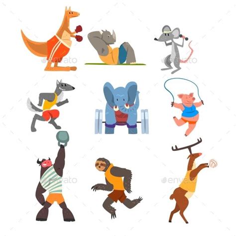 Animals Doing Exercise | Cartoon elephant, Cartoon animals, Animal ...