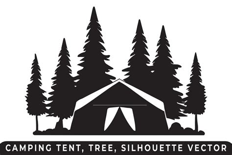 Camping tent silhouette vector, Tent and tree vector, Campsite ...