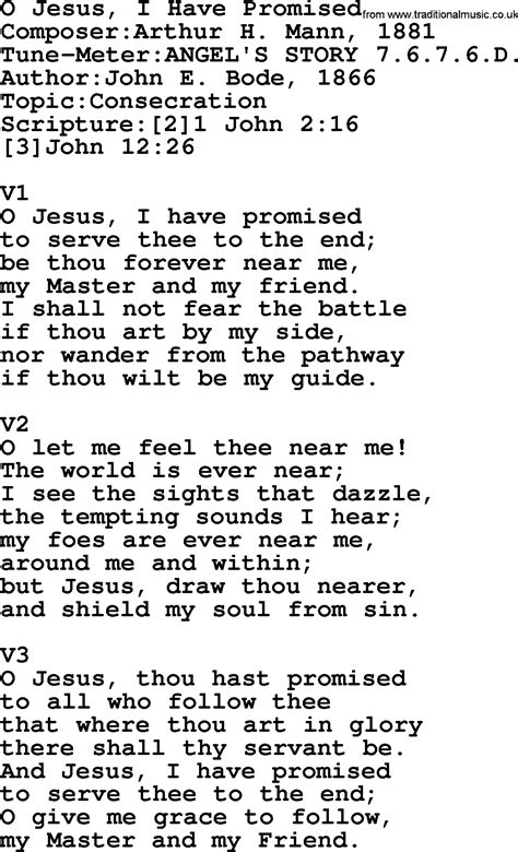 Adventist Hymn: O Jesus, I Have Promised - Christian Song lyrics, with PDF