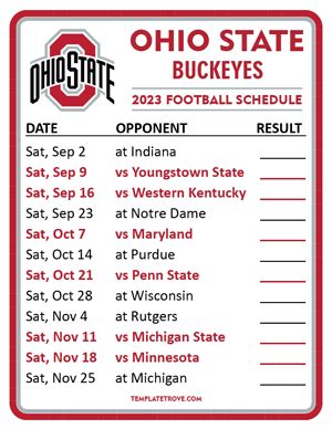 Printable 2023 Ohio State Buckeyes Football Schedule