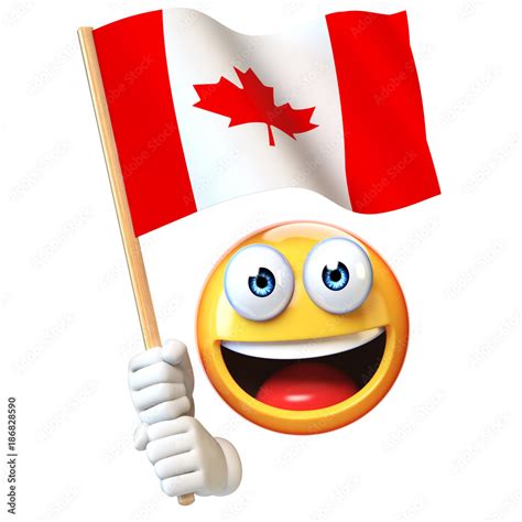 Emoji holding Canadian flag, emoticon waving national flag of Canada 3d ...