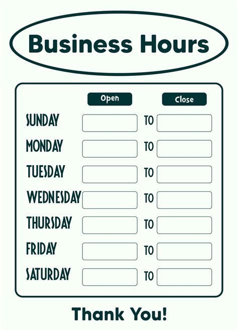 Printable Business Hours Sign Template – PARAHYENA