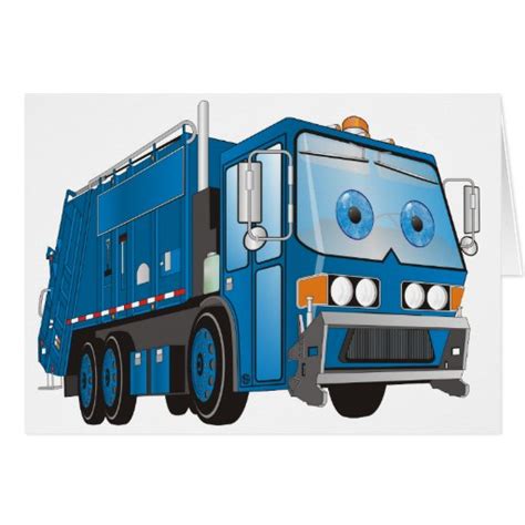 Cartoon Garbage Truck Blue Greeting Cards | Zazzle