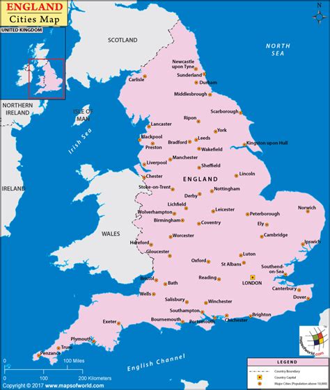 Map of England Cities