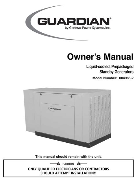 GENERAC POWER SYSTEMS 004988-2 OWNER'S MANUAL Pdf Download | ManualsLib