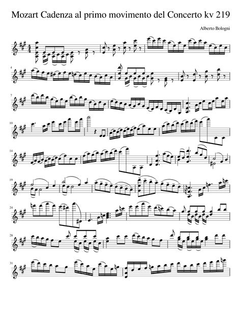 Cadenzas for Mozart's Violin Concerto KV 219 Sheet Music | Alberto ...