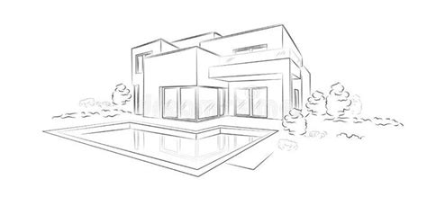 Vector Linear architectural sketch modern detached house stock ...