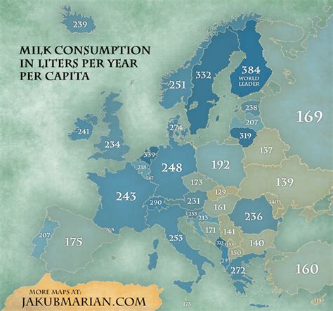 Milk consumption in Europe in liters per year per capita