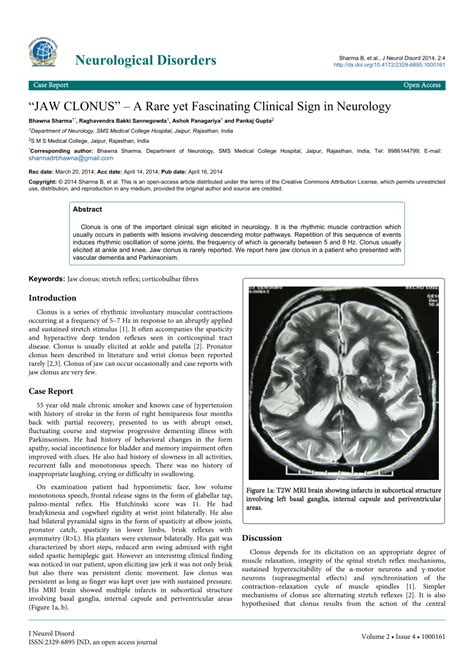 (PDF) “JAW CLONUS” – A Rare yet Fascinating Clinical Sign in Neurology