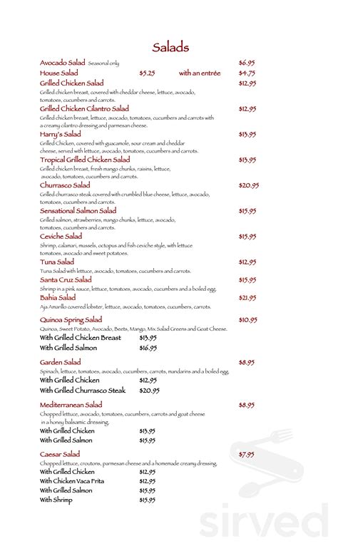 Havana Harry's menu in Coral Gables, Florida, USA