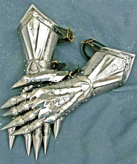 Medieval gauntlet gloves pair brass accents knight crusader | Etsy