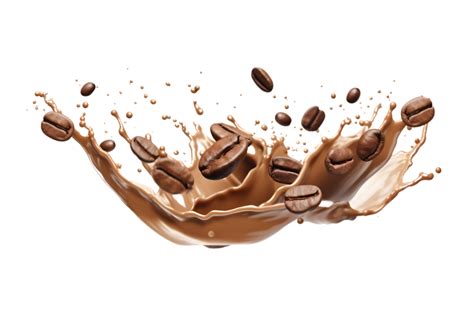 coffee splash wave with coffee beans isolated on a transparent ...