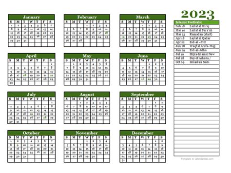 2023 Islamic Festivals Calendar Template - Free Printable Templates