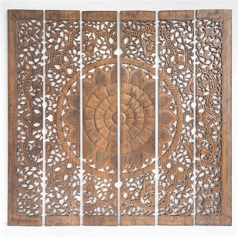 Buy Mandala Carved Wood Wall Art Panel, Grey Headboard Online