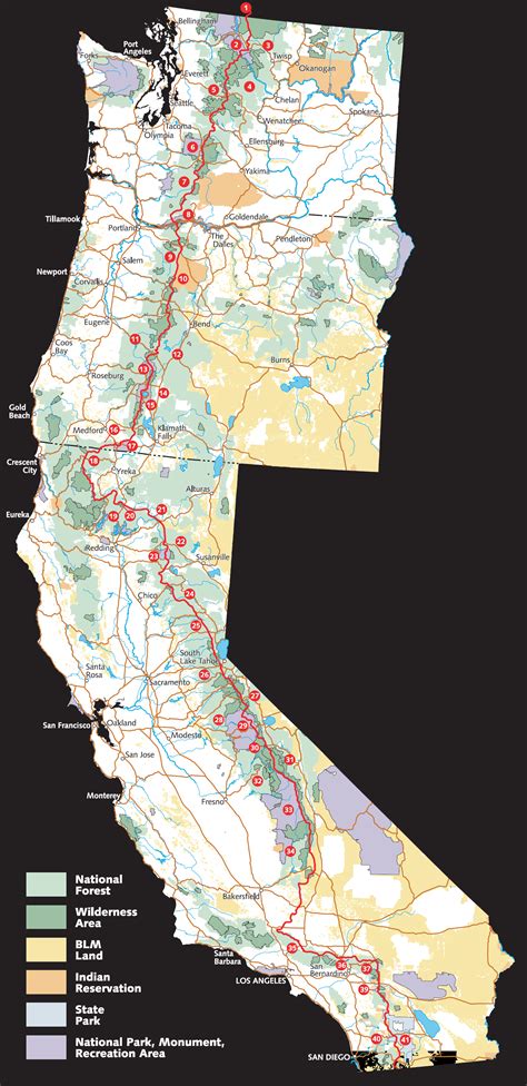 Pacific Crest Trail Route Overview Map - California • mappery