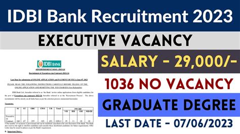 IDBI Bank Executive Recruitment 2023 : Apply For 1036 No Of Posts ...