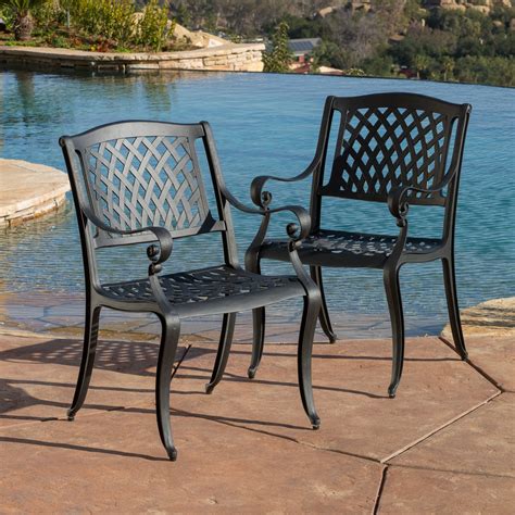 Hallandale Set of 2 Cast Aluminum Patio Chairs - Black Sand ...