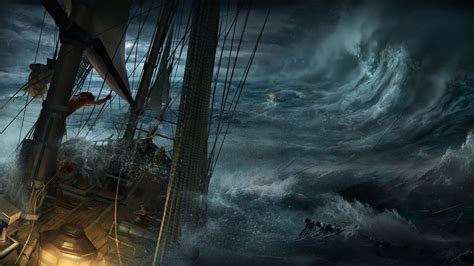 sailors, Nature, Water, Sea, Waves, Digital art, Sailing ship, Storm ...