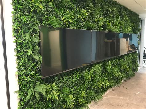 Artificial green wall panel with variegated foliage ivy palms grasses ...