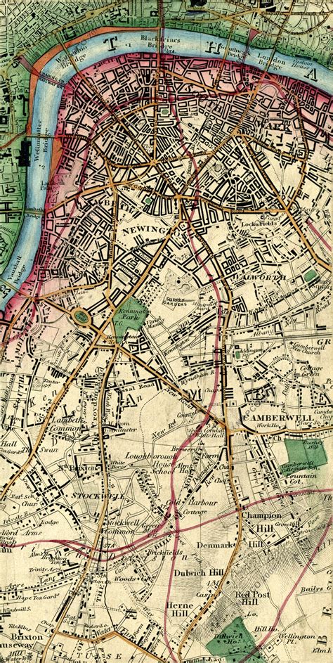 1872 map of S-E London: Camberwell, Dulwich, Herne Hill | London map ...