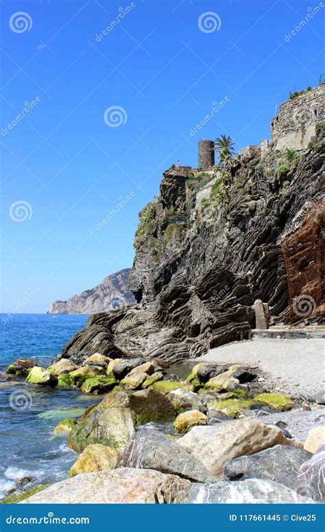 View of Vernazza beach stock image. Image of tourism - 117661445