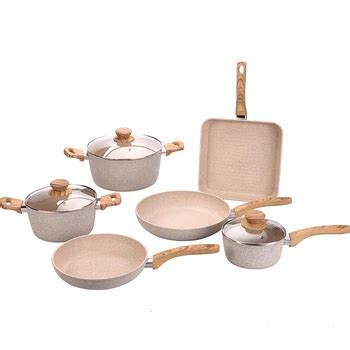 Parini Masterclass Premium Cookware Marble Pink Cookware Set Wooden ...