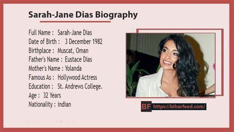 Sarah-Jane Dias Biography, Net Worth, Wiki, Age, Husband, Kids, Height ...