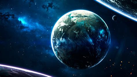 Earth Wallpaper 4K, Cosmos, Stars, Blue, Planets