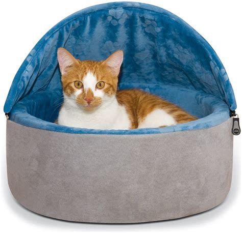 K&H Pet Products Self-Warming Hooded Cat Bed, Blue/Gray, Small - Chewy.com