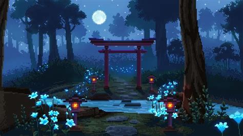 Chinju Forest | Pixel art landscape, Art aesthetic wallpaper, Anime ...