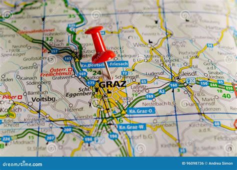 Graz on map stock photo. Image of paper, state, books - 96098736