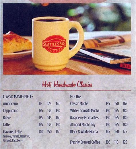 Menu at Seattle's Best Coffee cafe, Makati, Dela Rosa St Cor