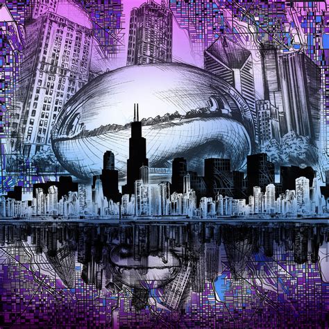 Chicago Skyline Drawing Collage 2 Digital Art by Bekim M | Pixels