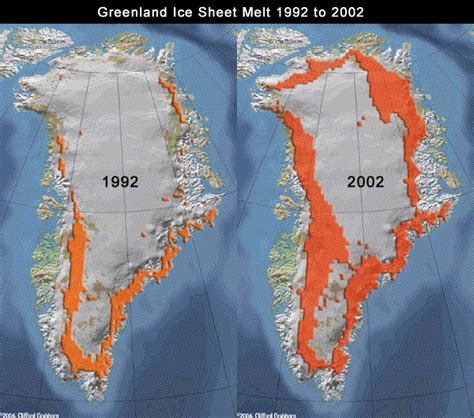 two maps of the ice sheet with orange areas