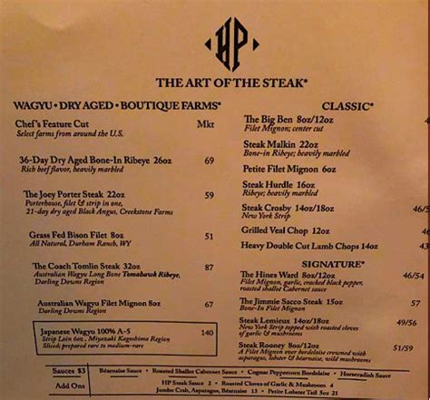 Hyde Park Prime Steakhouse, Pittsburgh - Menu, Prices & Restaurant ...