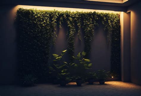 Premium Photo | A wall with plants on it and a light on the wall