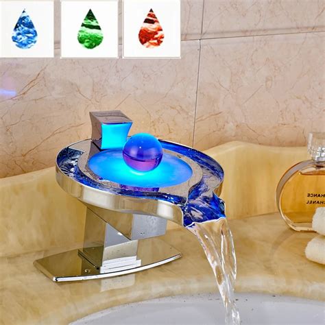 Led Light Bathroom Faucet Brass Chromed Waterfall Bathroom Basin ...