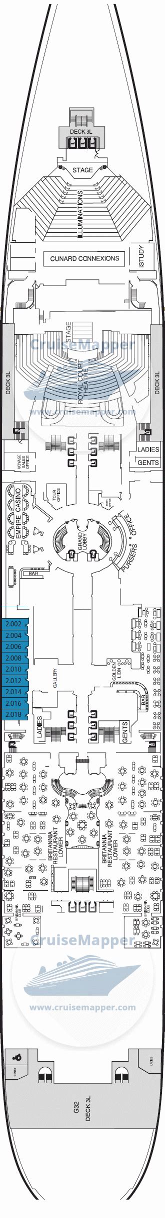 Queen Mary 2 deck 2 plan | CruiseMapper