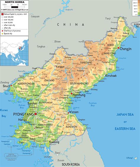 Physical Map of North Korea - Ezilon Maps