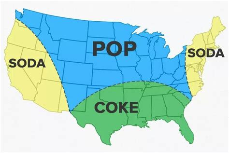 a map with the states labeled pop and soda