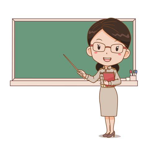 Cartoon illustration of Thai female teacher holding a stick in front of ...