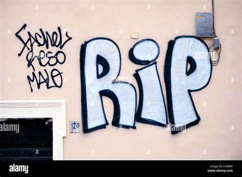 RIP graffiti on the exterior wall of a building wall in Rome, Italy ...