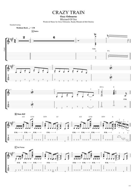 Crazy Train Tab by Ozzy Osbourne (Guitar Pro) - Full Score | mySongBook