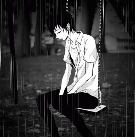 Lonely Anime Boy Raining On A Swing GIF | GIFDB.com