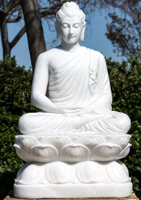 White Marble Gandhara Style Buddha Statue Meditating on Lotus Perfect ...