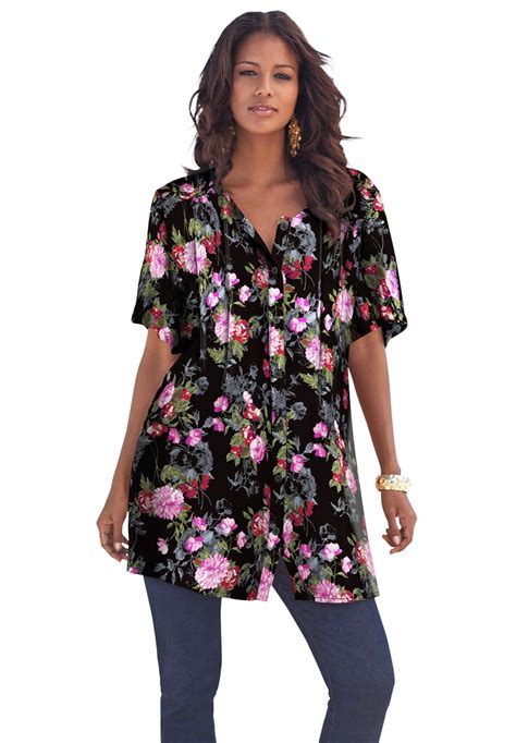 Roaman's - Roaman's Women's Plus Size Angelina Tunic Long Button Front ...