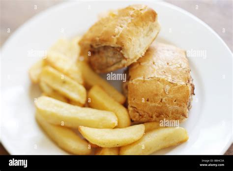 Sausage Roll with Chips Stock Photo - Alamy