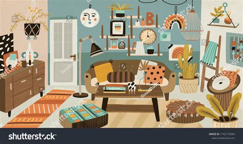 Cozy Cartoon Interior Design Vector Illustration Stock Vector (Royalty ...