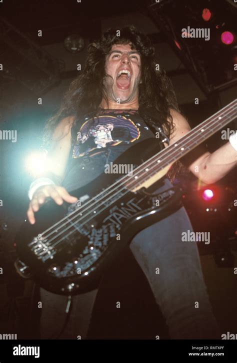 Anthrax bassist Frank Bello is shown performing during a "live" show ...